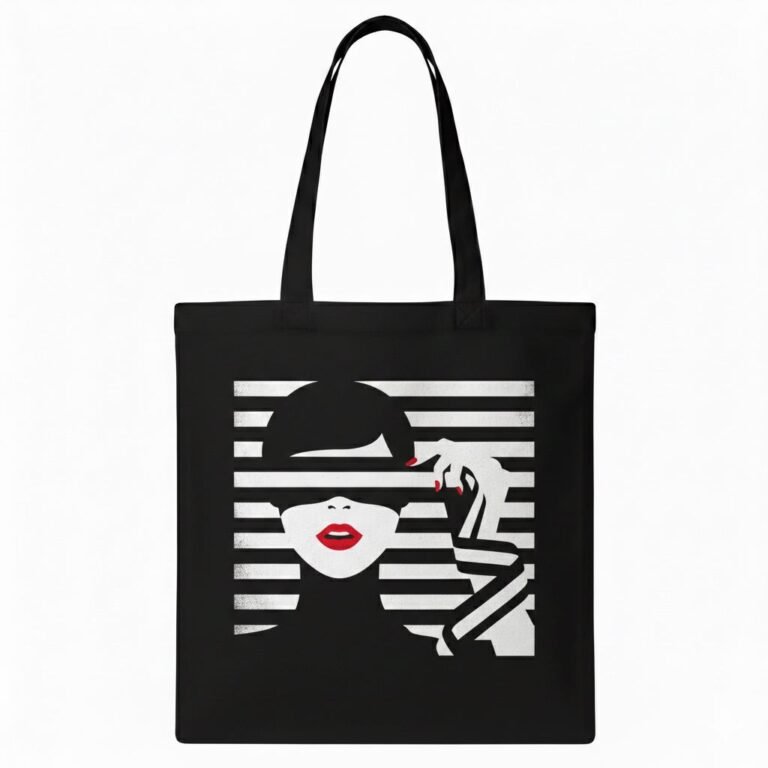 Plain black cotton tote bag with white color screen printing - Cotton Tote Factory