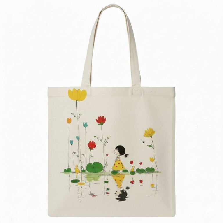 Plain natural cotton tote bags with screen printing flower design - Cotton Tote Factory