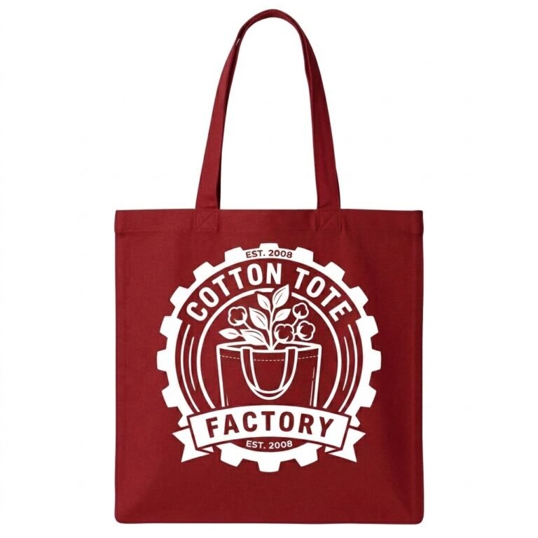 Red cotton bag with white logo print - cotton tote factory