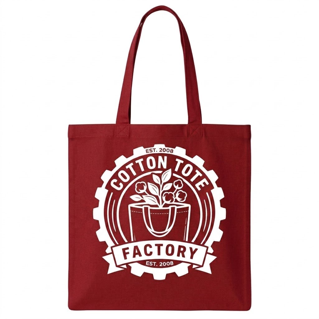 Red cotton bag with white logo print - cotton tote factory