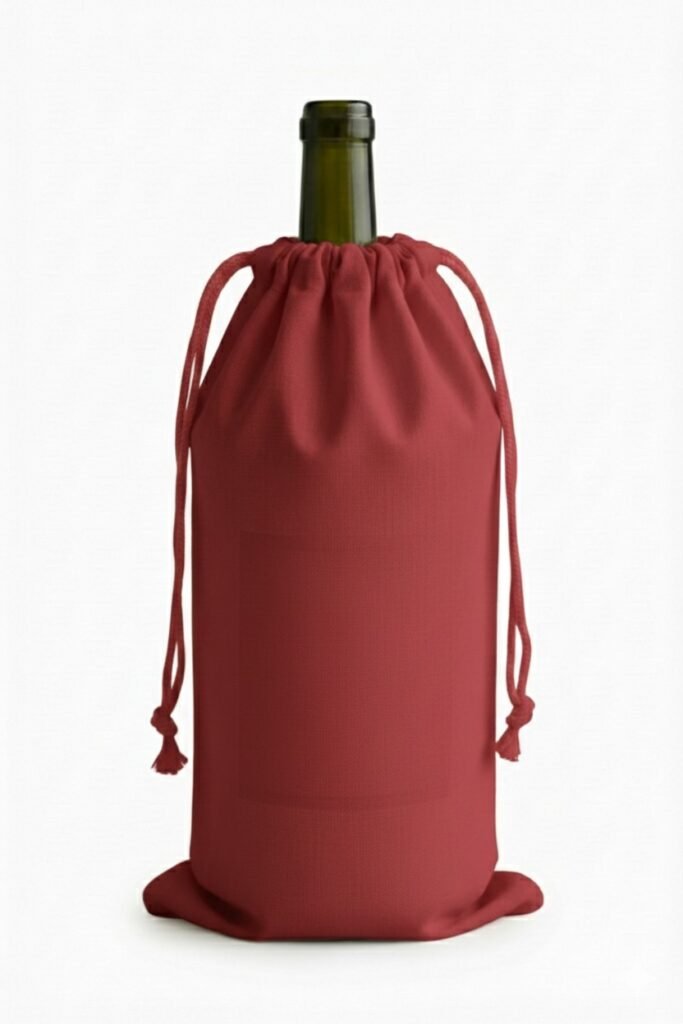 Red wine drawstring bag 100gsm - cotton tote factory