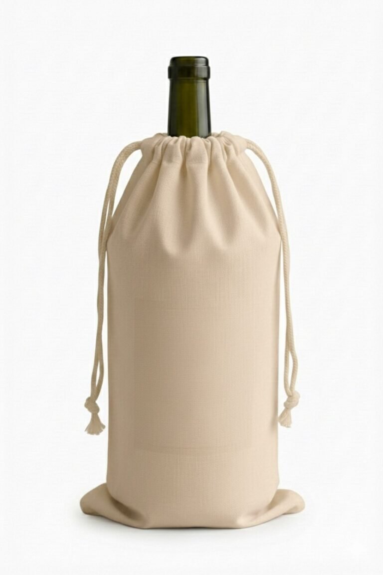 beige wine drawstring bag 100gsm - cotton tote factory