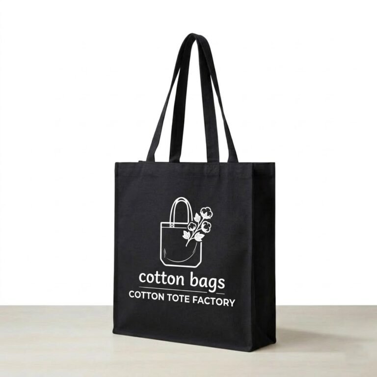black canvas 3 side gusset logo printed - cotton tote factory