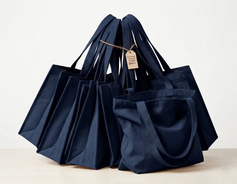 blue canvas tote bag with 3 side gazette collection - Cotton Tot Factory