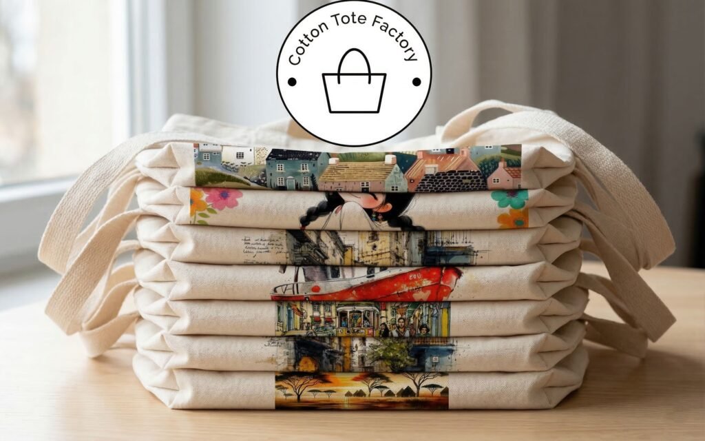 bunch of digital printed canvas tote bags 6 - cotton tote factory