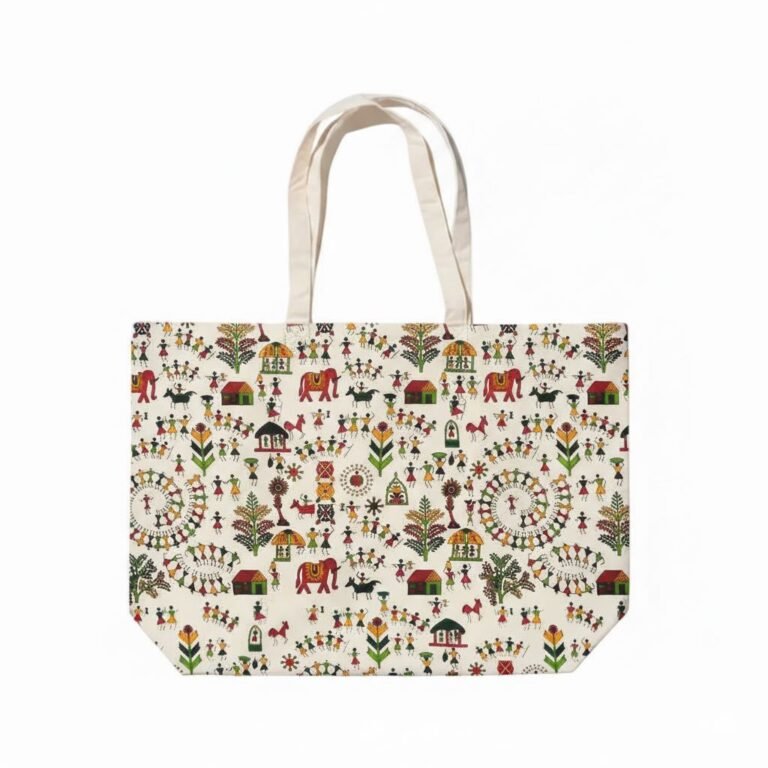 canvas cotton tote bag with bottom gazette screen print on natural 37 - cotton tote factory