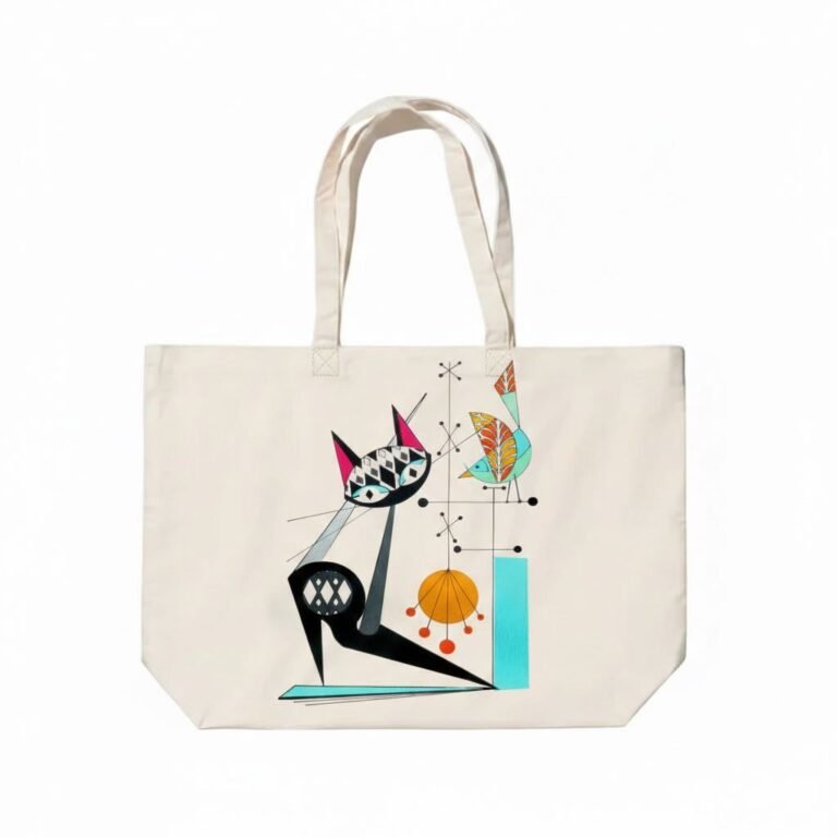 canvas cotton tote bag with bottom gazette screen print on natural 52 - cotton tote factory