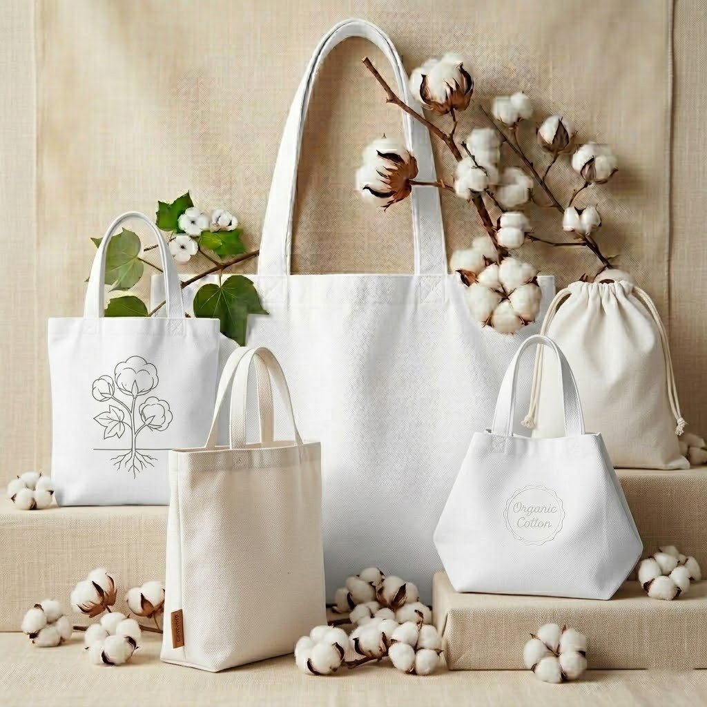 collection of white organic cotton tote bag with bottom - cotton tote factory
