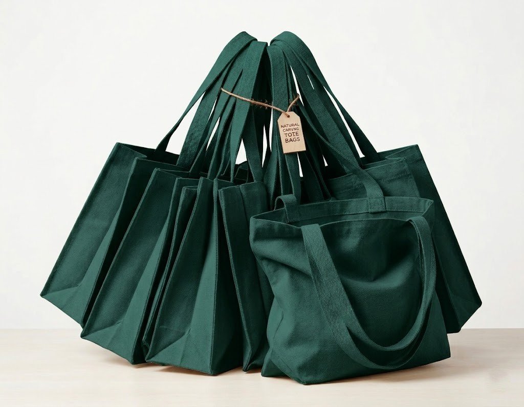 green canvas tote bag with 3 side gazette collection - Cotton Tot Factory