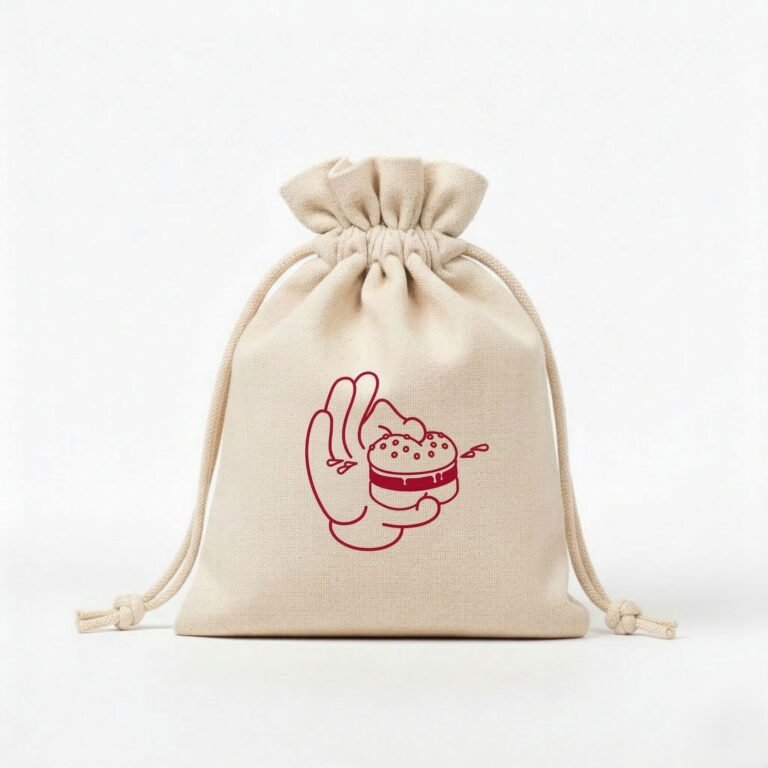 natural cotton drawstring bag with tasty pizza design screen printing - cotton tote factory
