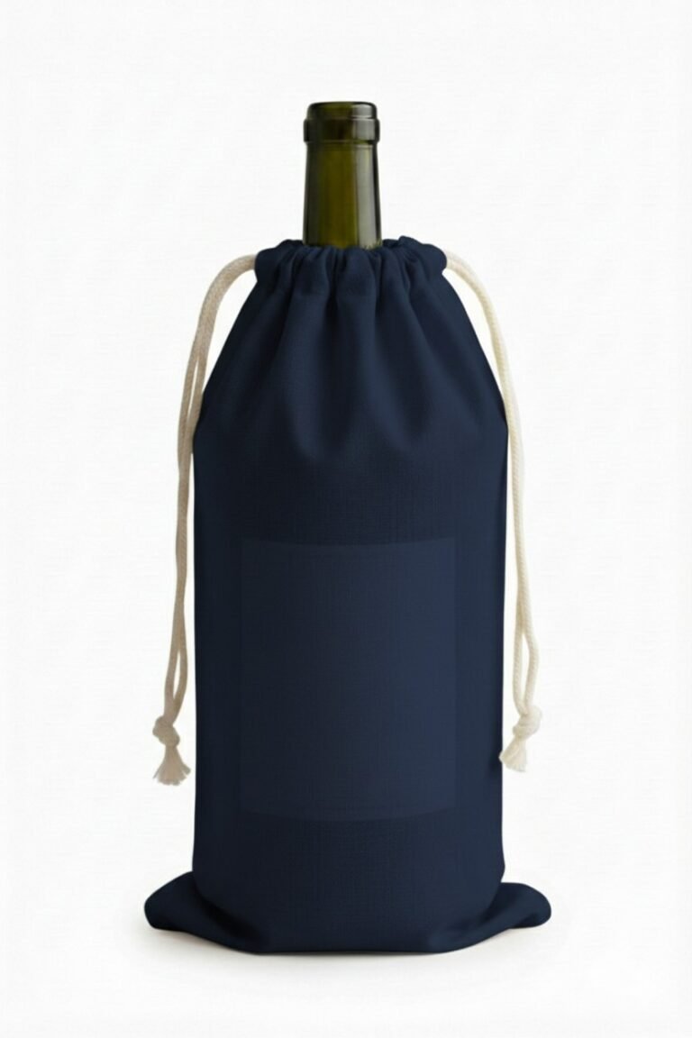 navy blue wine drawstring bag 100gsm - cotton tote factory