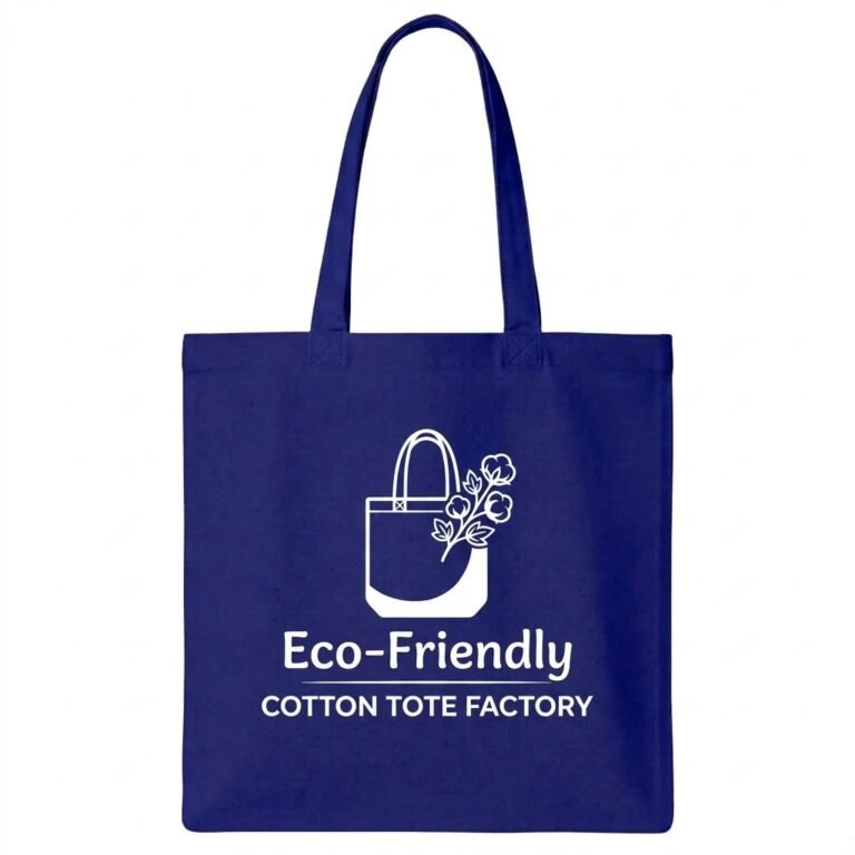 royal blue cotton bag with white logo print - cotton tote factory