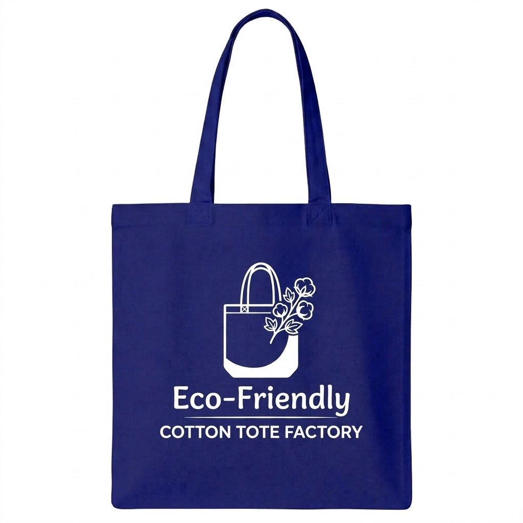 royal blue cotton bag with white logo print - cotton tote factory