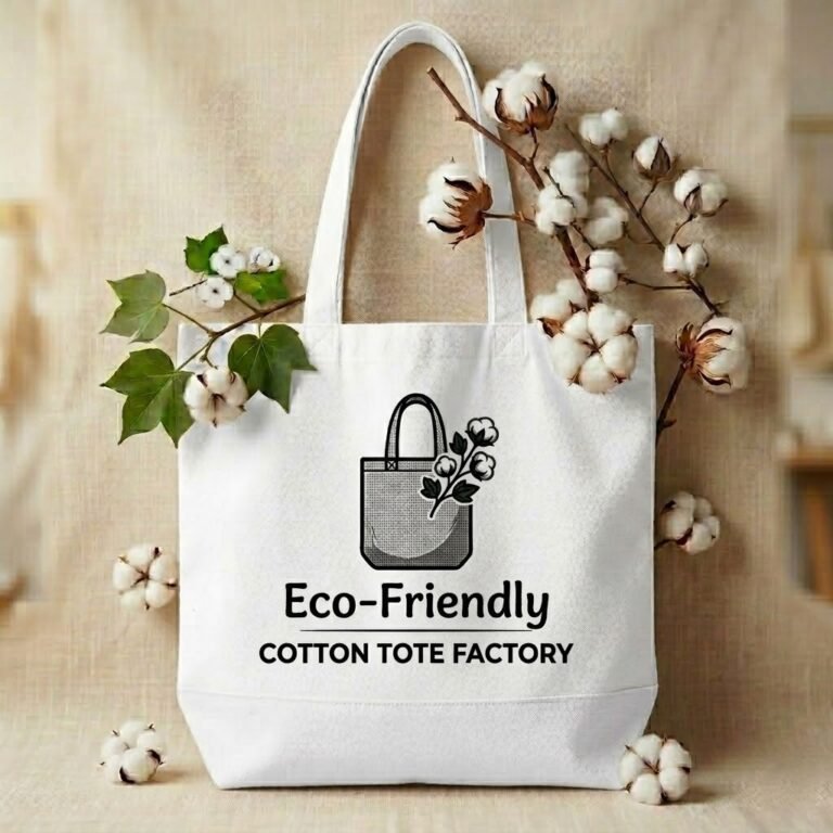 white bag with bottom logo print - cotton tote factory