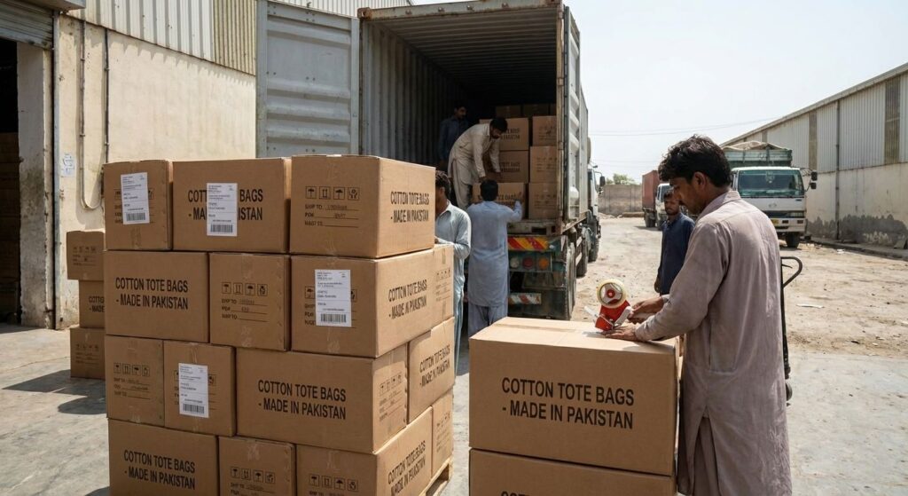 Loading of container - Cotton Tote Factory