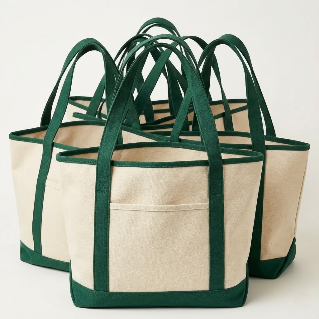 natural cotton heavy duty canvas bags with bottom and handles in green color - cotton tote factory