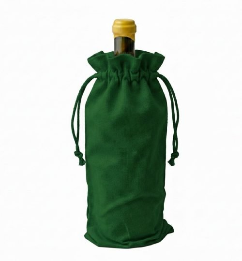 1 Green Cotton Drawstring Bag for wine - Cotton Tote Factory