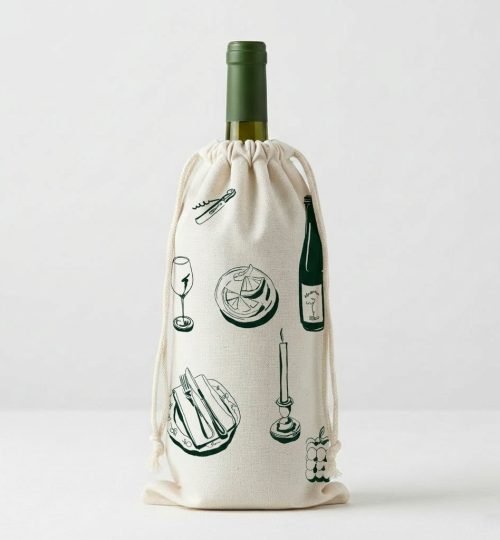 1 Natural color 180gsm cotton drawstring bag with screen printing for wine - cotton tote factory