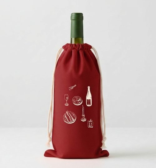 10 Red color 180gsm cotton drawstring bag with screen printitng for wine - cotton tote factory