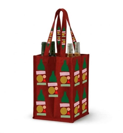 12 Red Cotton Bag with screen printing for wine - cotton tote factory