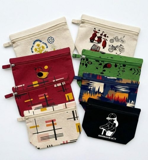 13- bunch of screen printed cotton pouch - cotton tote factory