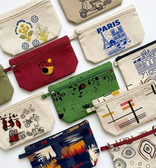 17- bunch of screen printed cotton pouch - cotton tote factory