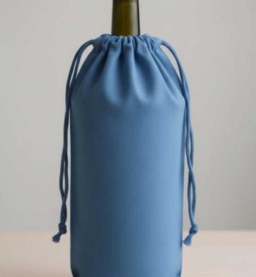 2 Blue color 180gsm cotton drawstring bag for wine - cotton tote factory