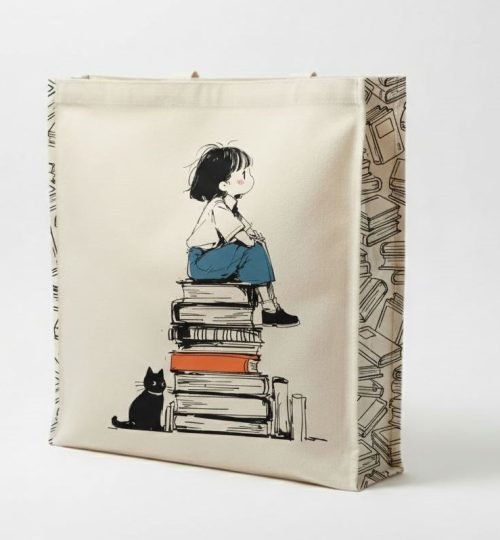 240gsm canvas tote bag with 3 side gazette with screen printing kids books design - cotton tote factory