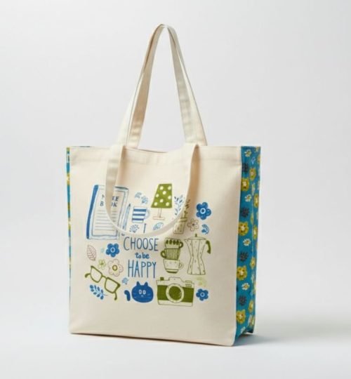 240gsm canvas tote bag with 3 side gazette with screen printing with dyed printed design - cotton tote factory