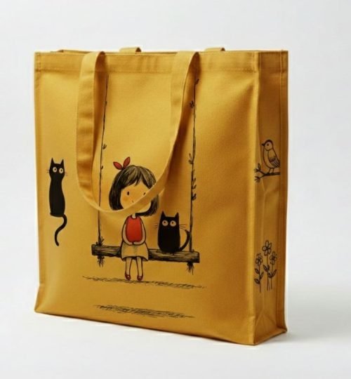 240gsm canvas tote bag with 3 side gazette with screen printing yellow - cotton tote factory