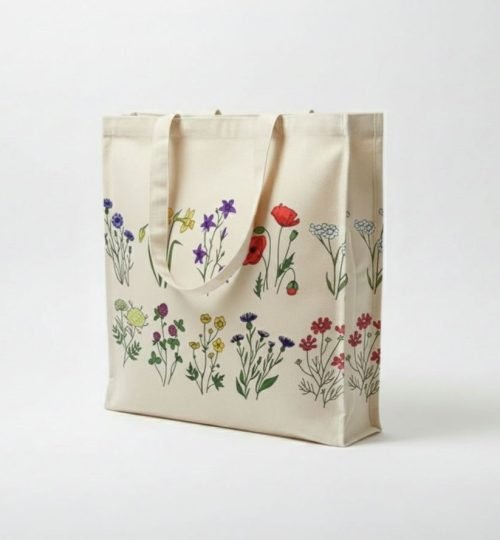 240gsm canvas tote bag with 3 side gazette with screen printing flower design - cotton tote factory