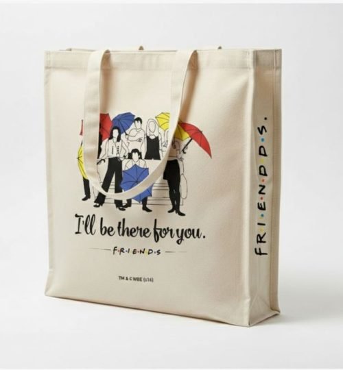 240gsm canvas tote bag with 3 side gazette with screen printing friends design - cotton tote factory
