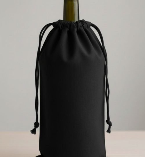3 Black color 180gsm cotton drawstring bag for wine - cotton tote factory