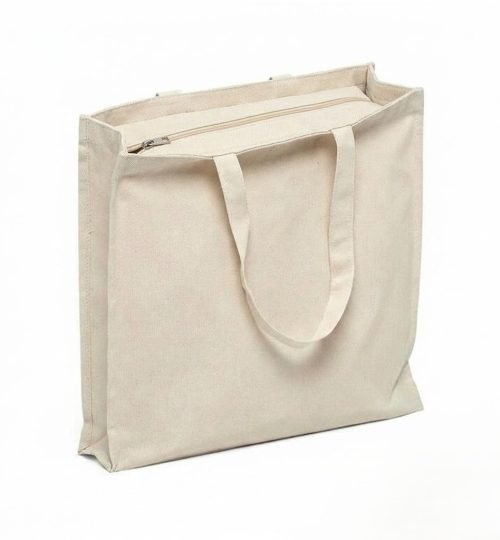 3 side gusset canvas bag with top zipper - cotton tote factory