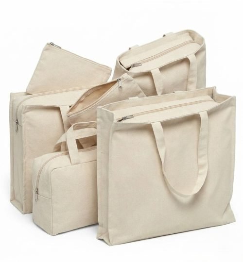 3 side gusset canvas bag with top zipper natural color collection - cotton tote factory