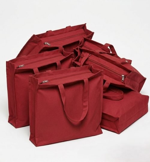 3 side gusset canvas bag with top zipper red collection - cotton tote factory