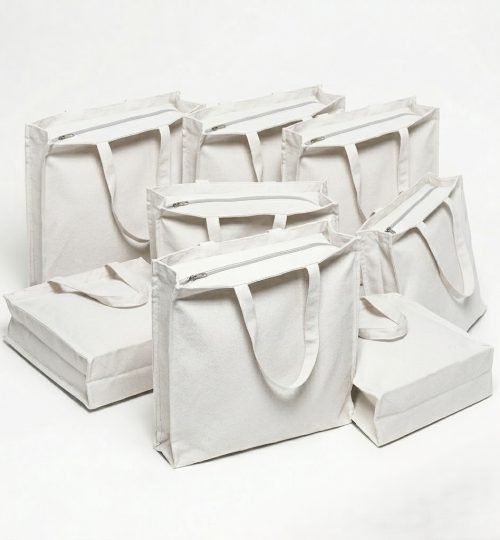 3 side gusset canvas bag with top zipper white collection - cotton tote factory