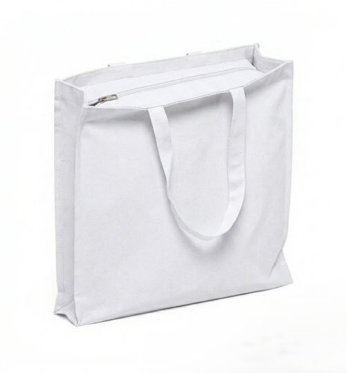 3 side gusset canvas bag with top zipper white - cotton tote factory