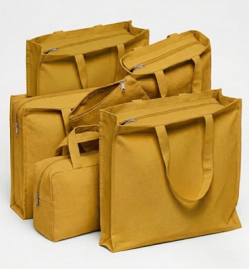 3 side gusset canvas bag with top zipper yellow collection - cotton tote factory