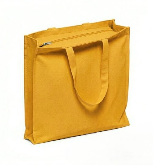 3 side gusset canvas bag with top zipper yellow - cotton tote factory
