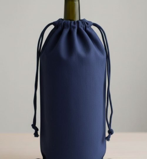 6 Navy Blue color 180gsm cotton drawstring bag for wine - cotton tote factory
