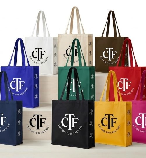 Collection of 180gsm canvas tote bag with 3 side gazette logo printed - Cotton Tot Factory