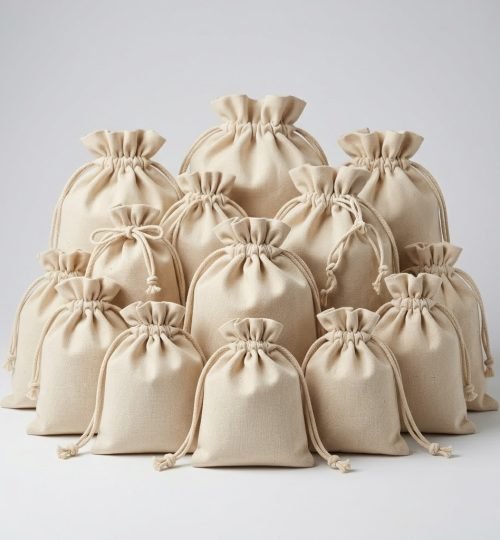 Collection of natural DRAWSTRING BAG - COTTON TOTE FACTORY