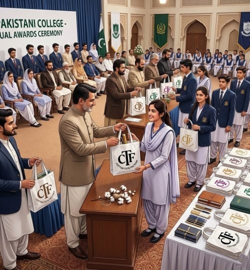 Event in Pak College using white cotton tote bags - Cotton Tote Factory