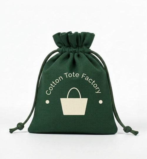 Green drawstring bag with logo print - Cotton Tote Factory