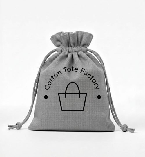 Grey drawstring bag with logo print - Cotton Tote Factory