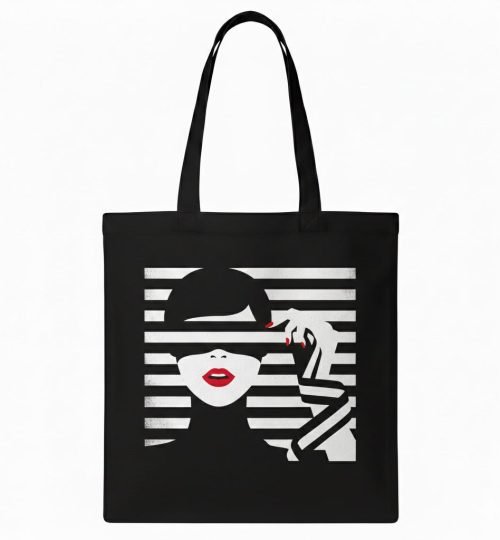 Plain black cotton tote bag with white color screen printing - Cotton Tote Factory