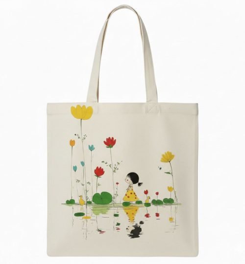 Plain natural cotton tote bags with screen printing flower design - Cotton Tote Factory
