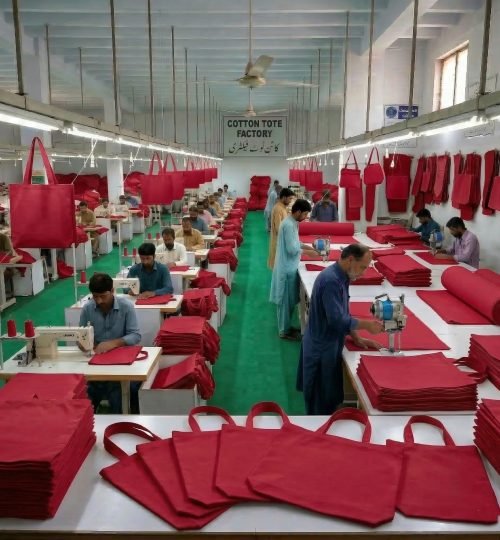 RED COTTON BAGS PRODUCTION - COTTON TOTE FACTORY