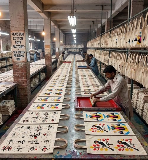 Screen Printing unit printing bird design - Cotton Tote Factory